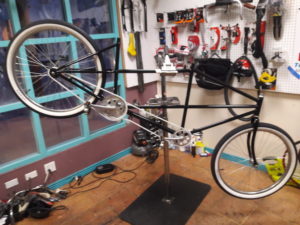 Custom restoration of vintage Schwinn tandem bicycle: we service all types of bicycles